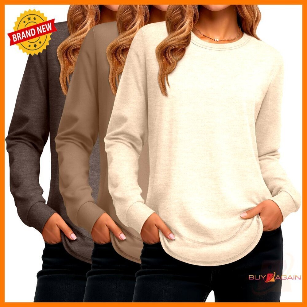 3 Pack Cotton Long Sleeve Crewneck Tunic Tops Loose Fit Casual Sweatshirts